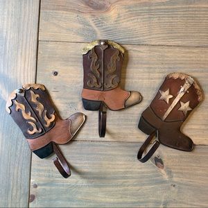 Set of 3 cowboy boots hanging hooks western decor